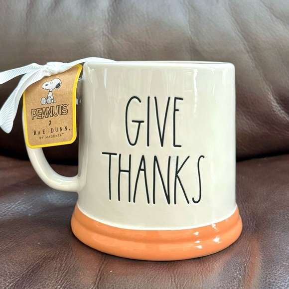 GIVE THANKS Snoopy with Autumn Leaves & Turkey - Rae Dunn Peanuts Mug - Picture 2 of 10